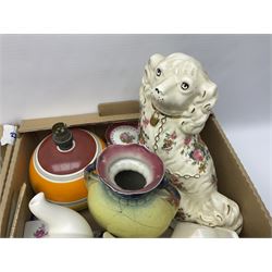 Three pairs of Staffordshire style dogs, together with a collection of other ceramics and glassware, in three boxes 