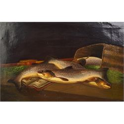 James B Russell (Scottish 1867-1956): Still Life of 'A Good Basket of Spey Trout' and 'Hare Pheasant and Snipe', pair oils on canvas signed, the latter dated 1923, titled verso 39cm x 59cm (2)
Notes: James B Russell was the son of the artist John Bucknell Russell (Scottish 1820-1893), both painted under the signature J.B. Russell, with similar styles and subject matters; as a result the two are often confused. 