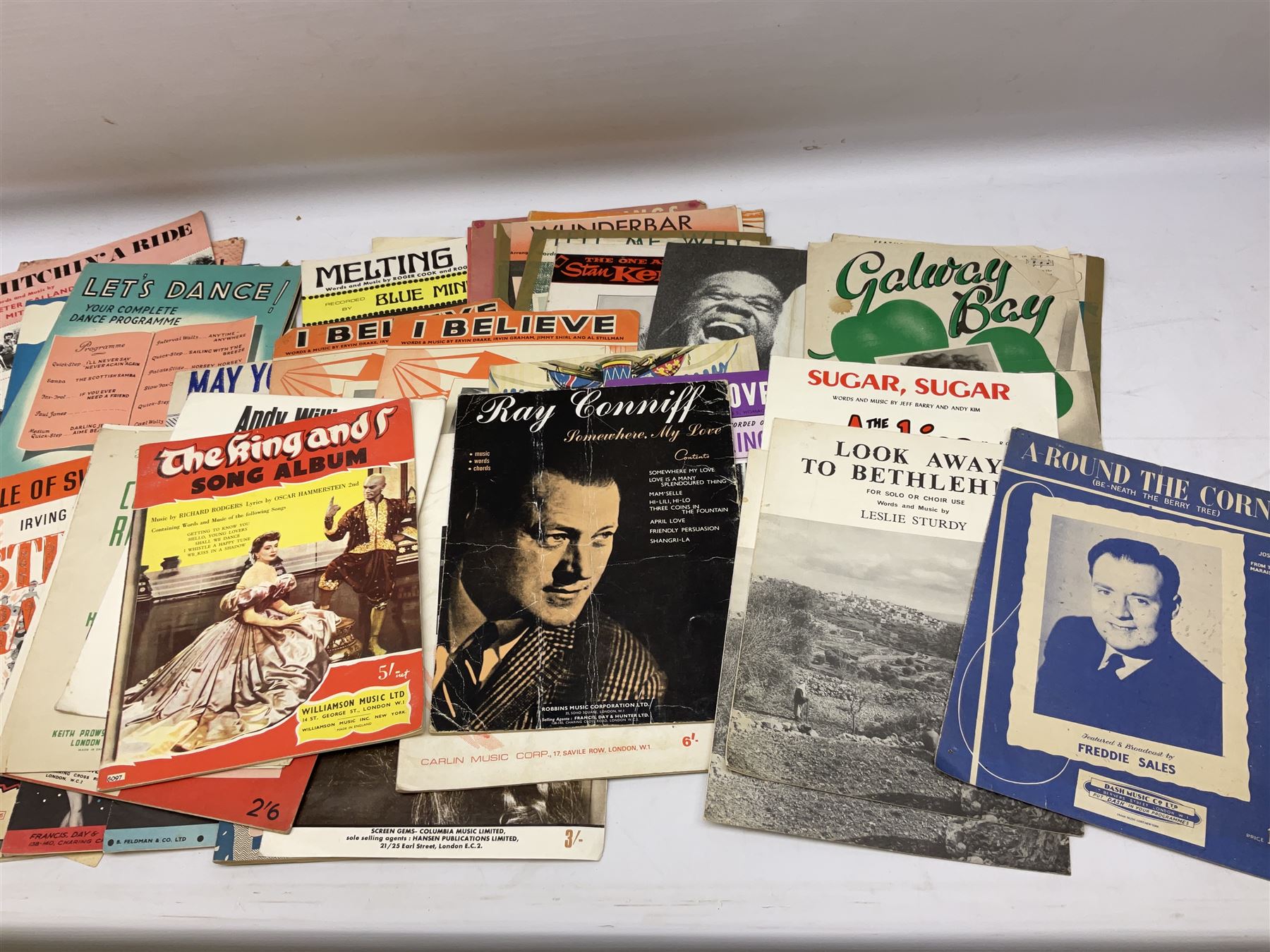 Collection of sheet music, many with attractive pictorial covers, to include The Rolling Stones It's All Over Now, Funny Girl, Living Doll Serious Charge Cliff Richard, Burbeck, Mary Poppins, Sugar, Sugar by The Archies, The Sound Of Music, I Taut I Taw A Puddy-Tat, Dear Miss Phoebe, etc, other musical sheet music and books etc