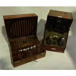  McMichael 'Portable Five' leather suitcase radio W39cm, Marconi Fellophone braodcast receiver in mahogany case and MCR Dynamo Co. Dynawave mahogany cased tuner (3)  