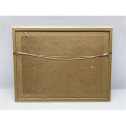 John Larder (20th century) - study of Lancaster bombers landing on a runway at dusk, oil painting on canvas board, 37 x 51cm, white frame