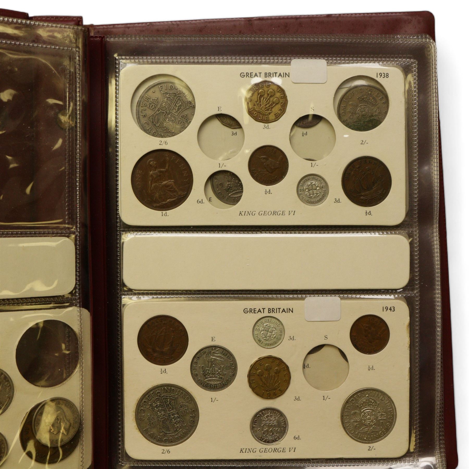 Mostly Great British coins, including various pre 1920 silver three pence pieces, pre 1947 silver sixpences and one shillings, pre-decimal coinage, commemorative crowns, unofficial year sets and part sets etc, housed in eight folders