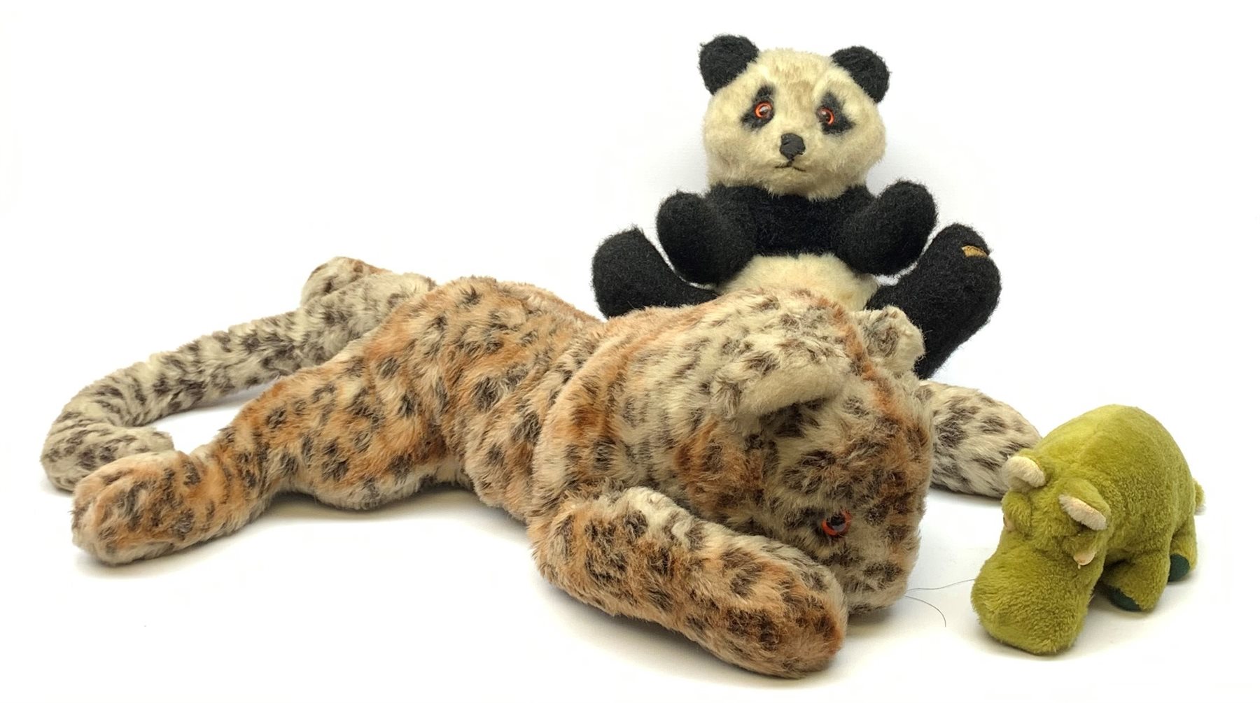 Three Merrythought Teddy Bears to include a Merrythought Leopard cub pyjama case, Panda and Hippo (3)
