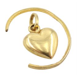 18ct gold heart pendant/charm stamped 18 and 22ct gold broken shank, hallmarked