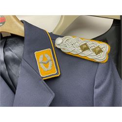Five military uniforms comprising German Wachbataillon tunic, RASC No.2 dress tunic dated 1963, RAF tunic and trousers dated 1974, RE No.1 tunic and RN Seamans jumper Class II (5)