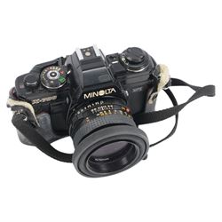 Two Minolta SLR cameras and accessories, comprising X700 camera body serial no. 1349766 with a Minolta MD 50mm 1:1.7 lens serial no. 8240515 and a 505si Super camera body serial no. 92103202 with a Minolta AF Zoom 28-80mm 1:3.5 (22) - 5.6 lens serial no. 62022069, a Minolta MD Zoom 70-210mm 1:4 lens serial no. 1030550, a Minolta MD Celtic 28mm 1:2.8 lens and a Minolta Auto 360PX flash