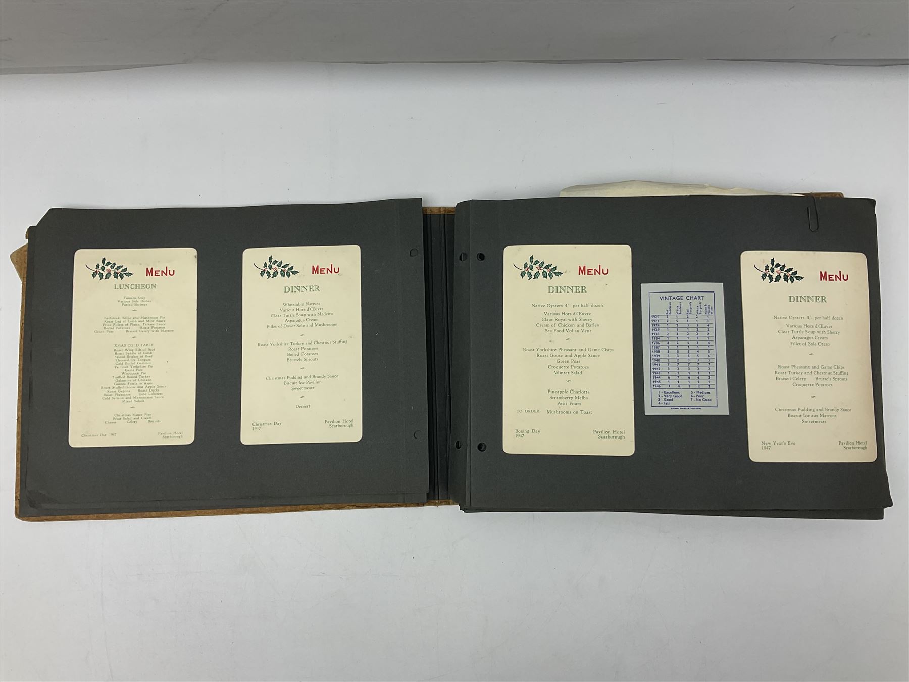 Local history - menus from the Pavilion Hotel, Scarborough, housed in two albums, 1930s and later 