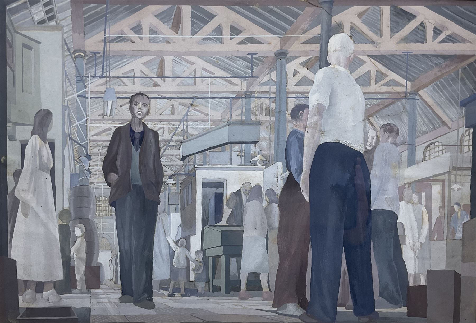 Rod Warbrick (British 1933-): 'St John's Market - Liverpool c.1954', gouache unsigned, titled and attributed verso 34cm x 49cm