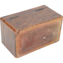 Burr walnut Stationery box, with poker work decorated, the hinged lid opening to reveal three letter interior, with manufacturer plaque for E Elfick 22 Leinster Terrace, Upper Hyde Park Gardens, H12cm