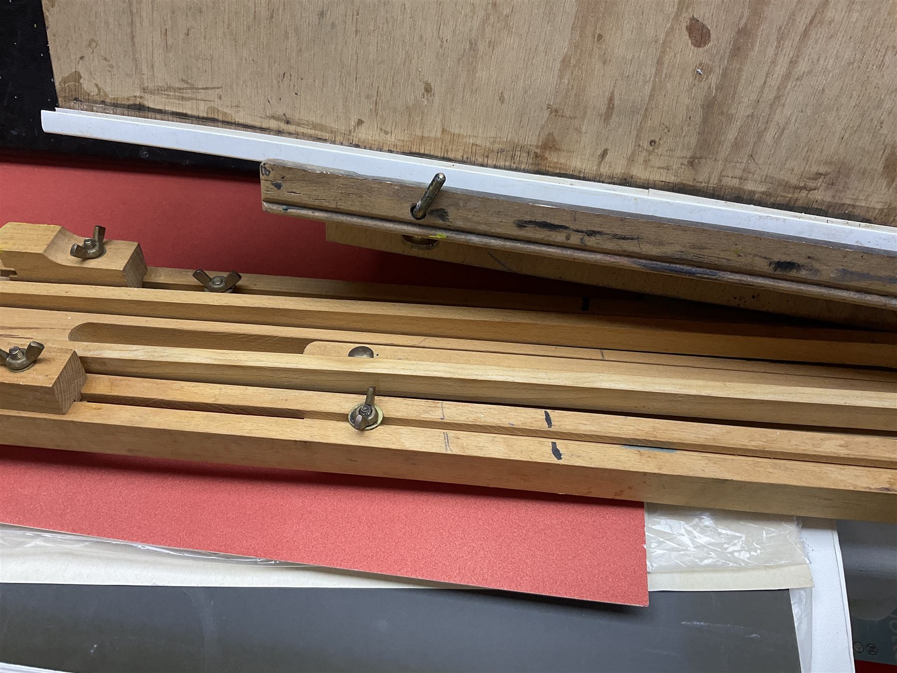 Large quantity of art supplies and equipment to include Crimson & Blake easel, tabletop easel, two large Winsor & Newton canvases and further smaller canvanses, sketchpads, paints etc