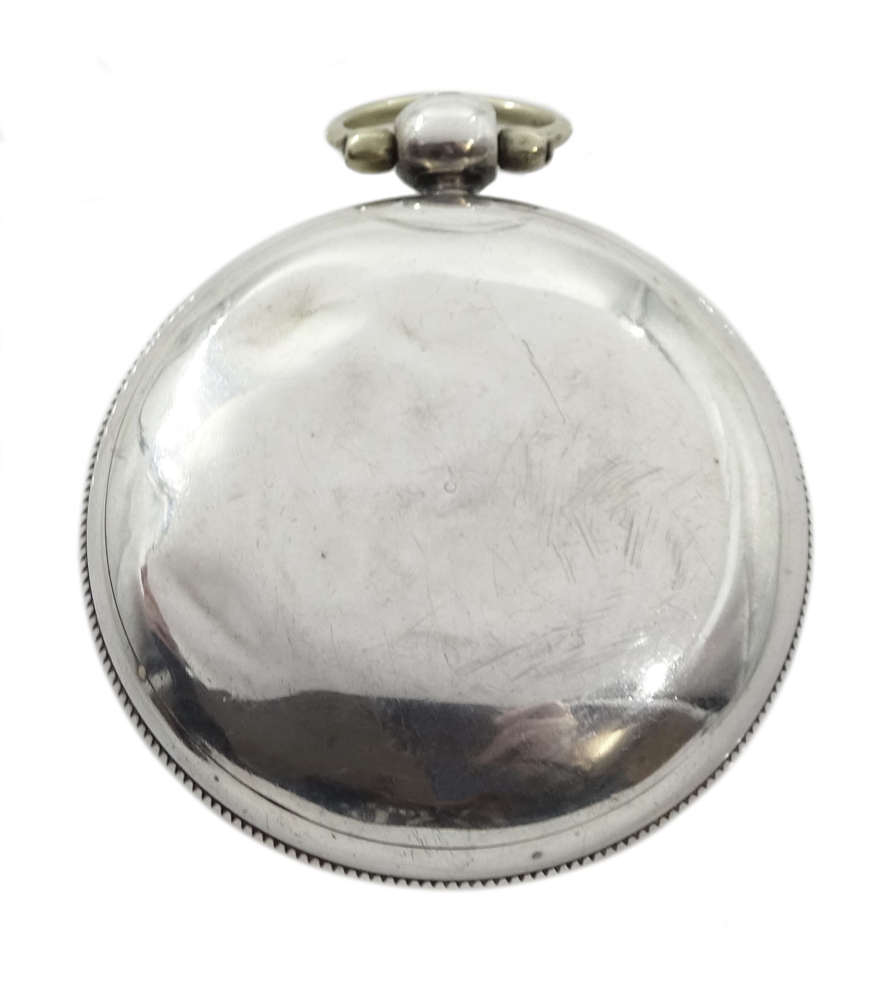 19th century silver full hunter verge fusee pocket watch by George Martin, London, No. 6756, round pillars, pierced and engraved balance cock decorated with a mask, white enamel dial with Roman numerals, case makers mark J A T, London 1830