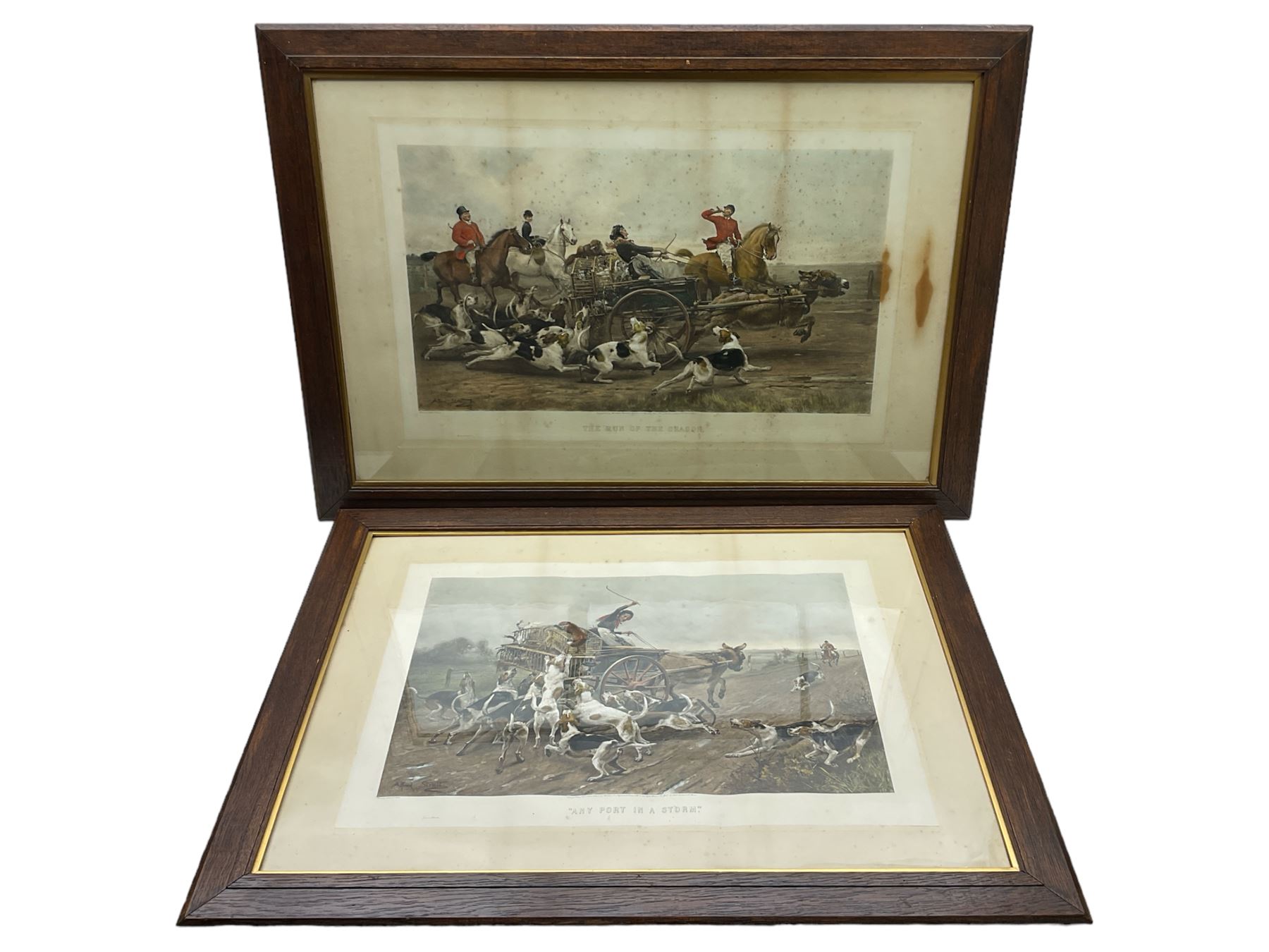 Alfred William Strutt (British 1856-1924): 'The Run of the Season' and 'Any Port in a Storm', pair chromolithographs, max 49cm x 78cm (2)