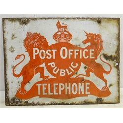  Post Office Public Telephone oblong two-sided enamel sign by Bruton London, in red on a white ground 38 x 51cm  