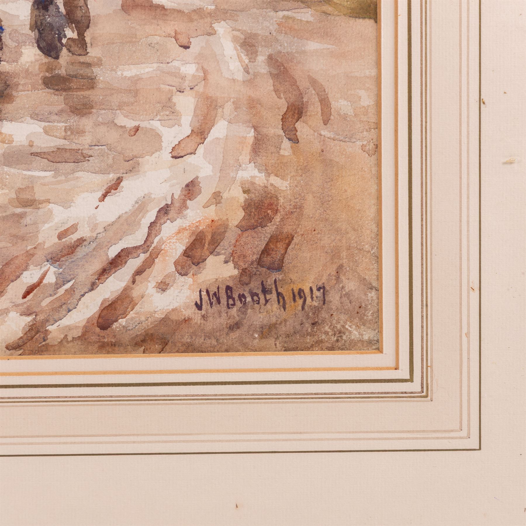 James William Booth (Staithes Group 1867-1953): Leading Horses Down a Lane, watercolour signed and dated 1917, 31cm x 49cm 