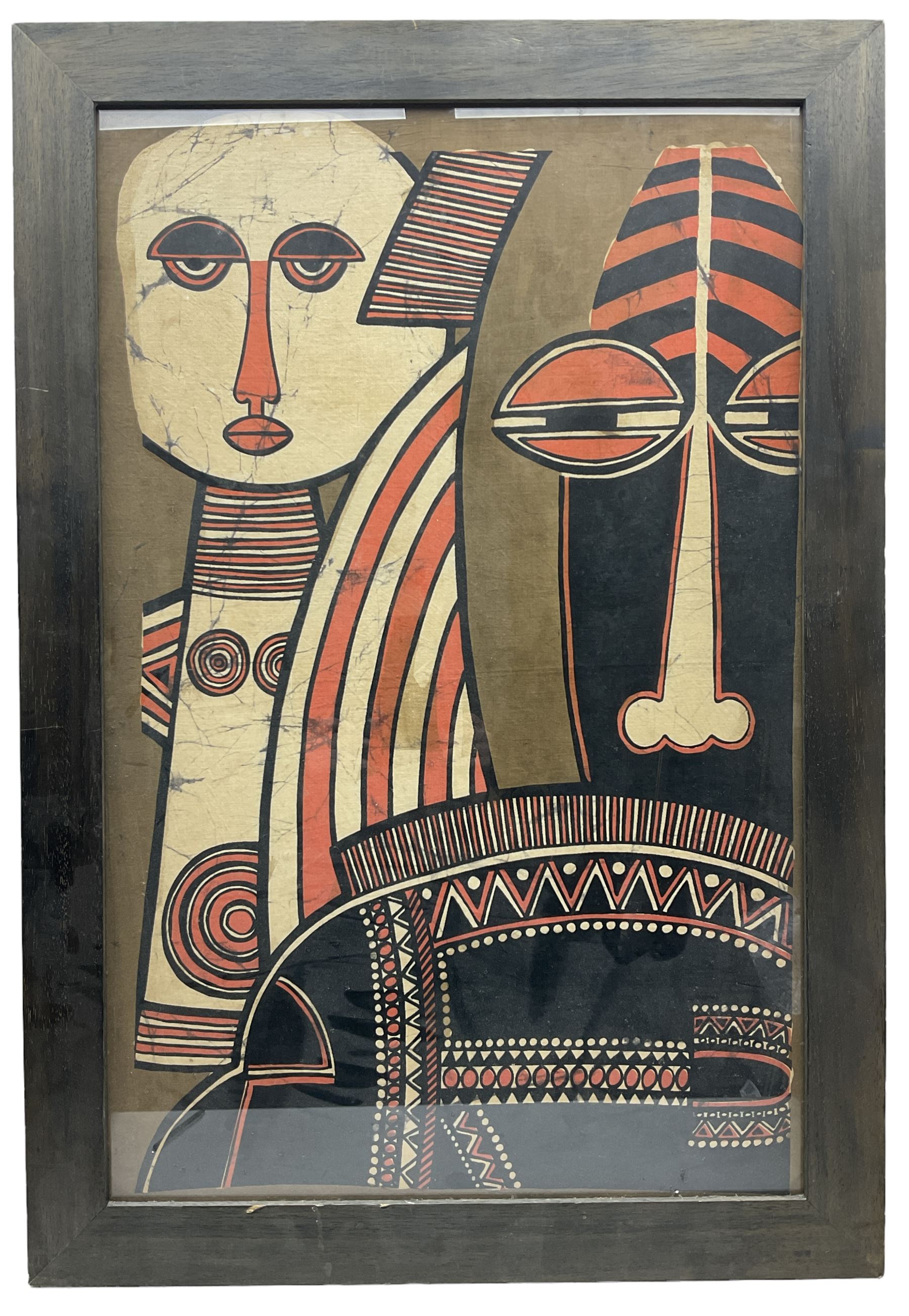 Australian School (20th century): Abstract Faces, batik unsigned 83cm x 53cm