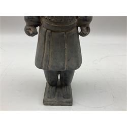 Three Chinese terracotta warrior style figures, tallest H27cm