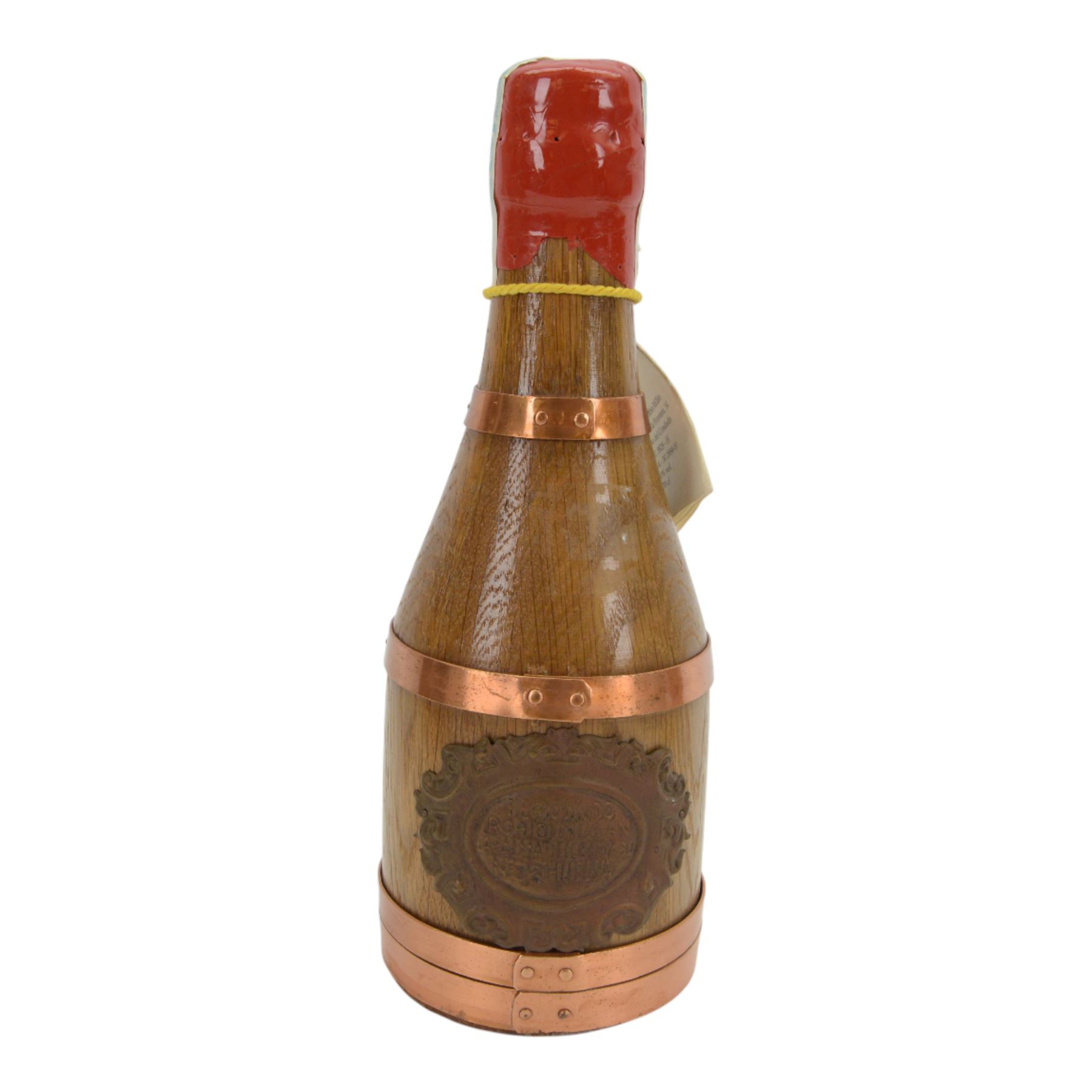Rey Luis Felipe Gran Reserva, brandy, in American oak wrapped bottle, unknown contents and proof, within leather case 