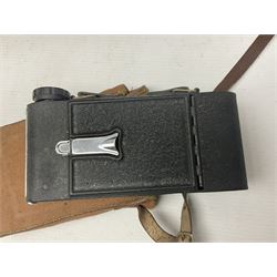 Collection of cameras and lenses, to include Pentax Program A camera body, serial no 123759, with 'Pentax-A zoom 1:3.5-4.5 28-80mm' len, Praktica EE2 camera body with 'Pentacon electric 1.8/50' lens etc, together with a Manfrotto tripod 