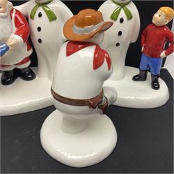 Four Coalport Characters The Snowman figures, comprising The Cowboy Jig, All My Own Work with certificate, The Special Gift with certificate and Highland Fling all with original boxes