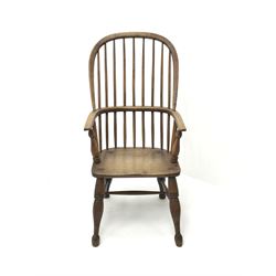 19th century ash and elm stick back Windsor chair, turned supports