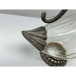 Silea silver plate mounted glass claret jug, in the form of a duck, with makers mark beneath, H26cm