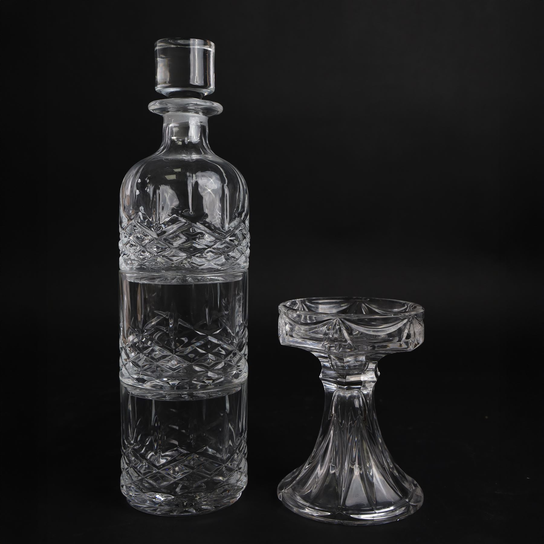 Waterford Marquis stacking decanter and tumbler set, together with Waterford candle stick 