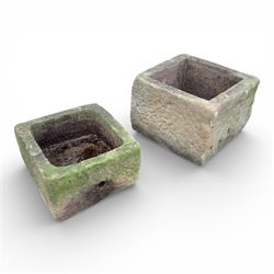 Two 19th century square stone trough planters