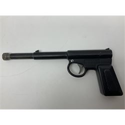 Webley & Scott Premier .177 over lever air pistol, no.2360, with chequered bakelite grip L24cm overall; Diana SP50 .177 plunge barrel air pistol; and T.J. Harrington & Son 'The Gat' .177 plunge barrel air pistol; NB: AGE RESTRICTIONS APPLY TO THE PURCHASE OF THIS LOT (3)