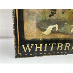 Whitbread painted white metal pub sign for The Wrygarth Inn, Great Hatfield Near Hornsea 113 x 76cm
