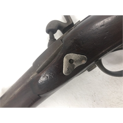  19th century Military percussion cap rifle, 32.5in barrel stamped ELG, action stamped F.x Escoffier Entrepr. Mre Imple.A St. Etienne, with adjustable rear sight, twin straps and ram rod, L128cm  