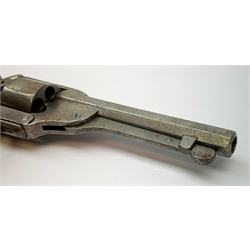 19th century English Kerr's Patent five-shot 54-bore side hammer percussion cap revolver, the 14cm octagonal barrel indistinctly marked to the top 'London Armoury', engraved 'Kerr's Patent 624' on the right frame beneath the cylinder, chequered walnut stock 30cm overall