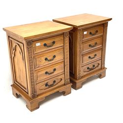 Gothic pine bedside chests, four graduat