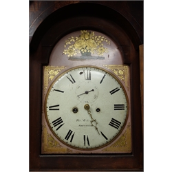  19th century figured mahogany longcase clock, eight day movement striking on bell, dial signed 'Thomas Robinson, Sheffield', H227cm  