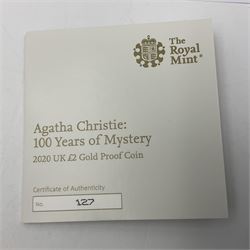 The Royal Mint United Kingdom 2020 'Agatha Christie 100 Years of Mystery' gold proof two pound coin, cased with certificate