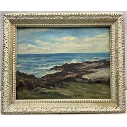 Owen Bowen (Staithes Group 1873-1967): 'A Rock Bound Coast - Solway Firth Kirkcudbrightshire', oil on board signed, original title label verso 34cm x 45cm 
Provenance: by direct descent through the artist's family, never previously been on the market