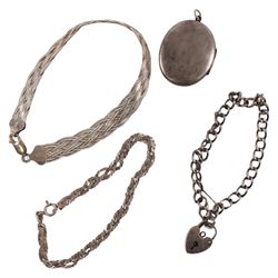 Silver chains and bracelets, including one with silver-gilt cubic zirconia boxing glove charm