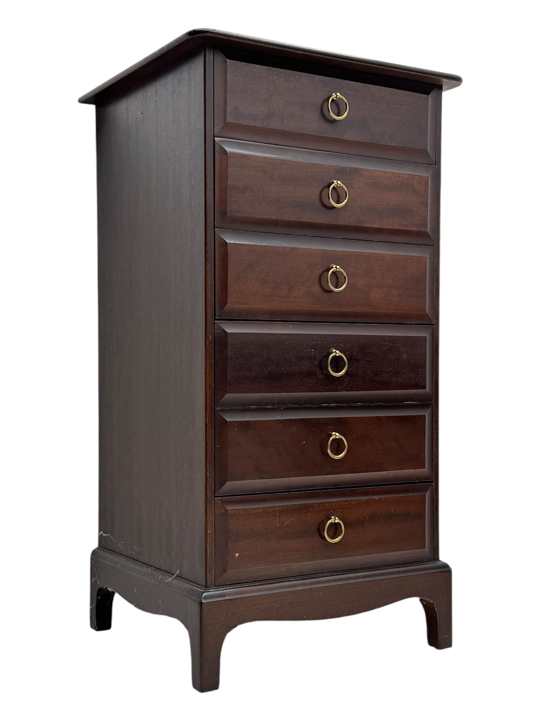 Stag Minstrel - narrow mahogany pedestal chest, fitted with six drawers