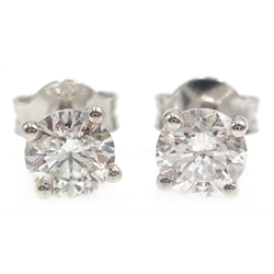  Pair of 18ct gold diamond stud ear-rings stamped 750 approx 1 carat  