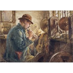 Albert George Stevens (Staithes Group 1863-1925): Whitby Jet Worker, watercolour signed 20cm x 28cm