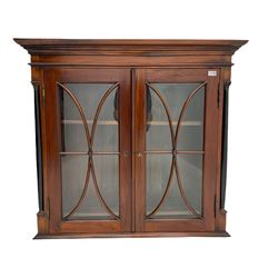 Georgian design mahogany bookcase, enclosed by two glazed doors