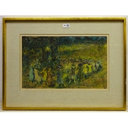 H J  (Early 20th century): May Time Country Dancing, pastel signed with initials 29cm x 48cm