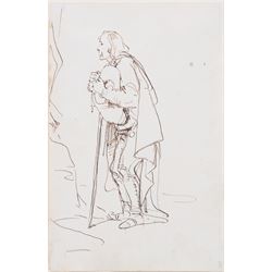 Swiss/French School (19th century): Donkey Heading to Market and Figural Studies, three ink sketches, one indistinctly signed and inscribed, max 17cm x 11cm (3)