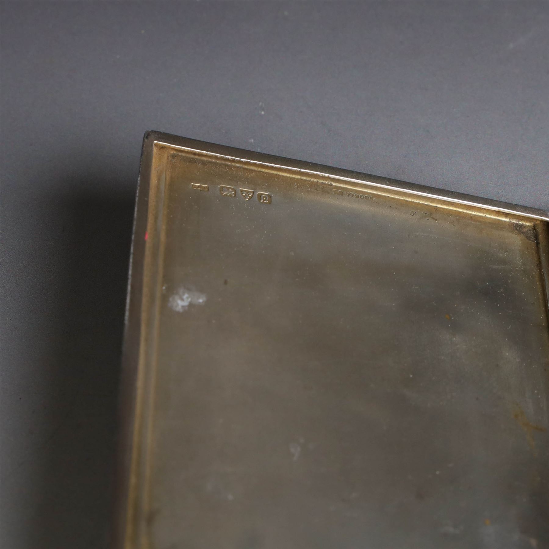 1930s silver cigarette case, with stepped design and engine turned decoration, hallmarked Clark & Sewell, Chester 1938, H11cm