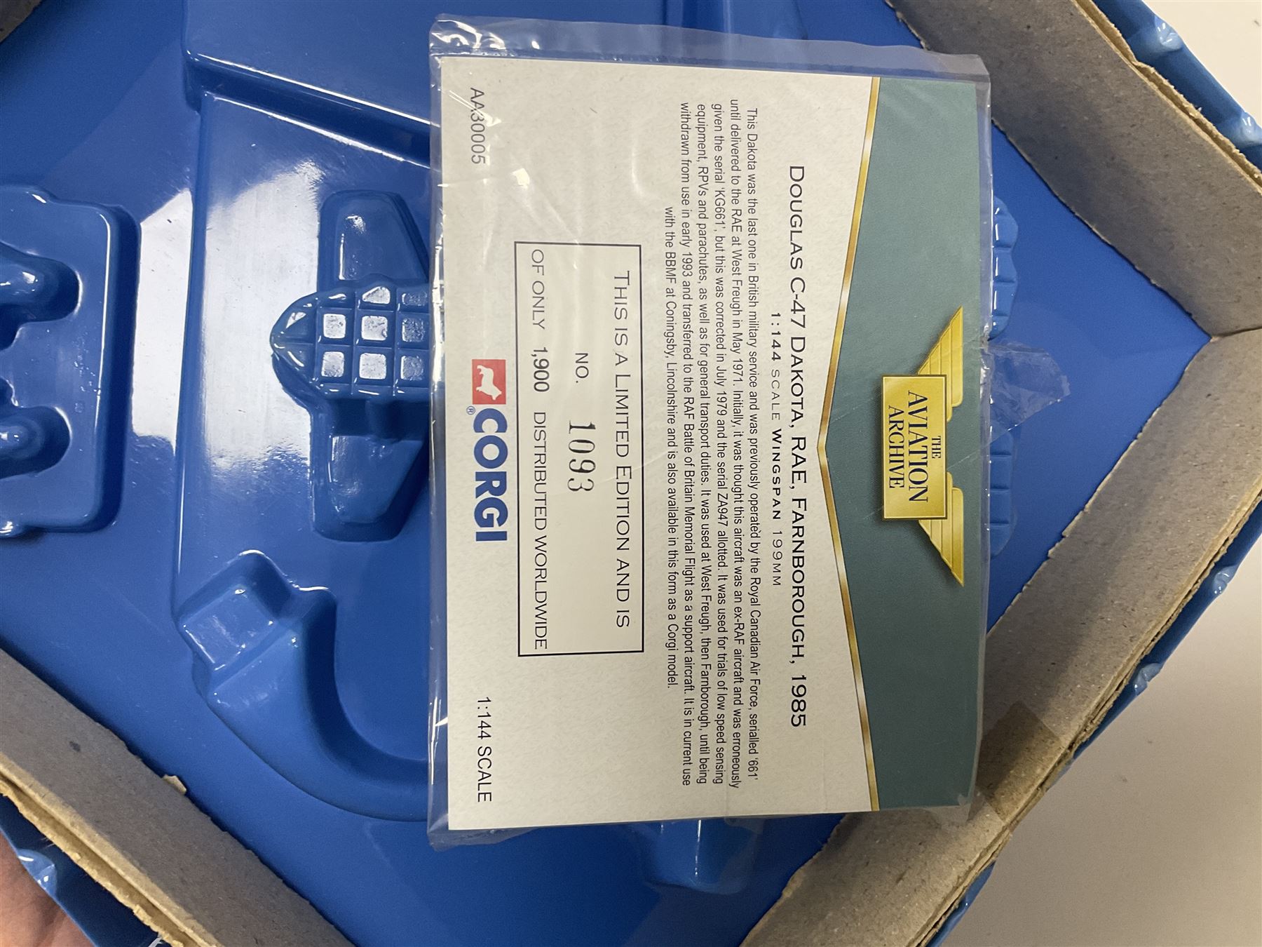 Corgi - Aviation Archive, five ‘Military Air Power’ 1:144 scale models comprising first issue 47509 Lockheed C-121A Constellation Mats; limited edition 48604 Bristol Britannia 253/CMK1 XM-496 Royal Air Force Transport Command limited edition no.1863/2700; two limited edition Thunder in the Skies models AA30005 Douglas C-47 Dakota no.1093/1900, and AA30507 Vickers V.838 Viscount no.1366/1500; limited edition AA30006 Modern Era Douglas C-47A Dakota - USAF 20th Tactical Fighter Wing no.639/1400; all boxed 