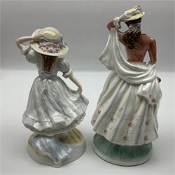 Three Coalport figures, comprising Eugenie, Lillie Langtry and Laura, together with seven other similar figures