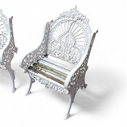 Pair of Coalbrookdale design cast aluminium garden chairs