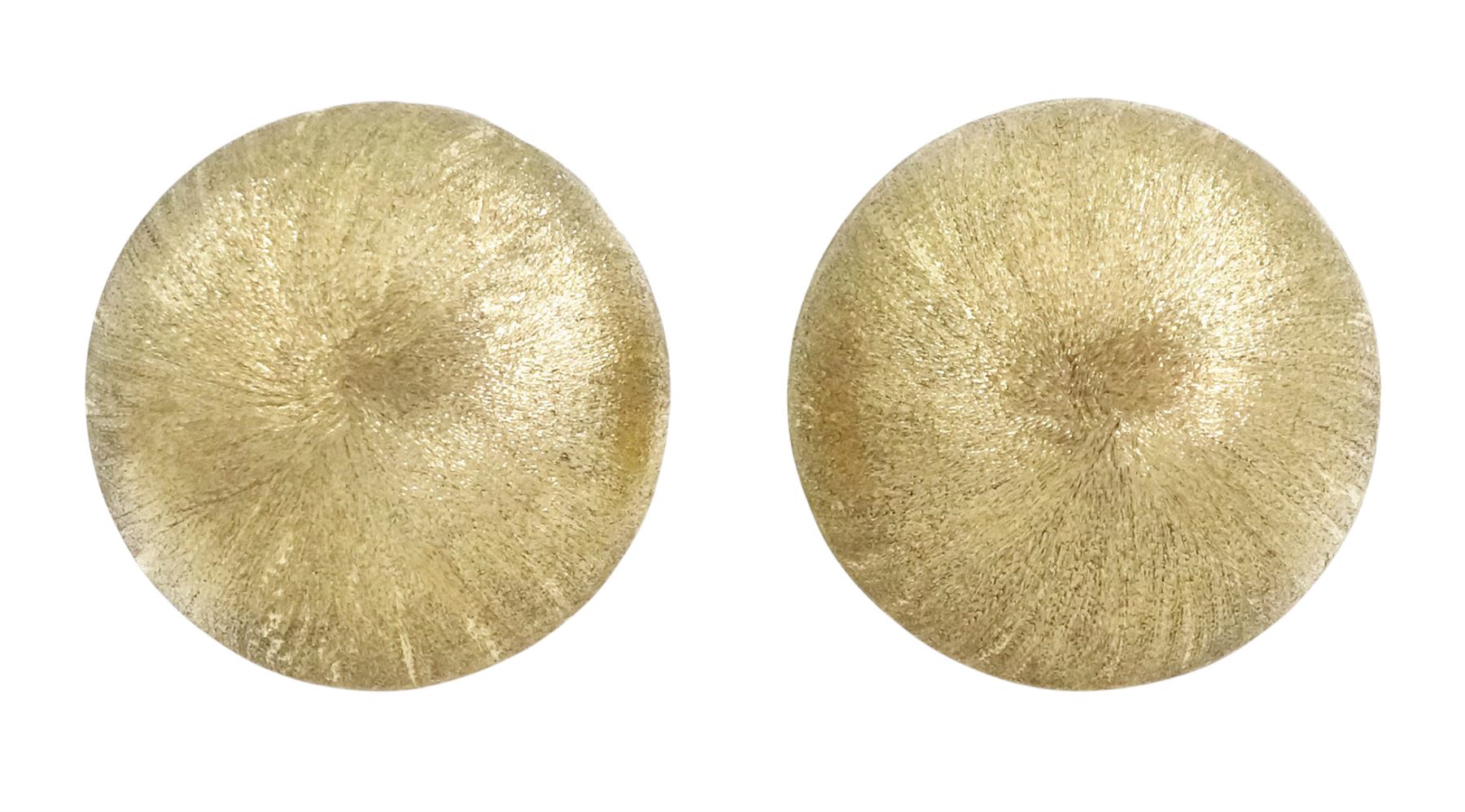 Pair of 9ct brushed gold, circular stud earrings, Birmingham 2004