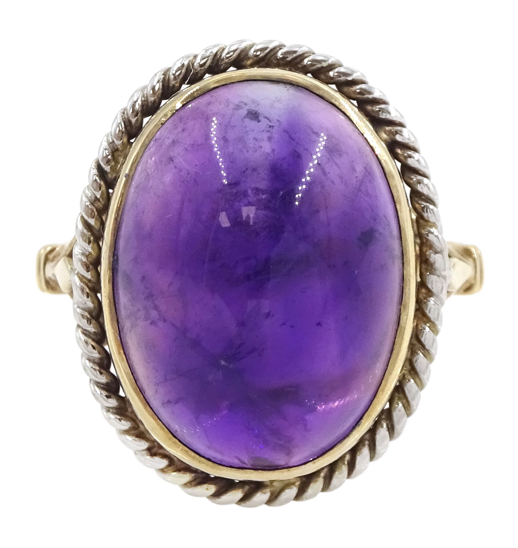 9ct gold single stone cabochon amethyst ring, amethyst approx 8.85 carat