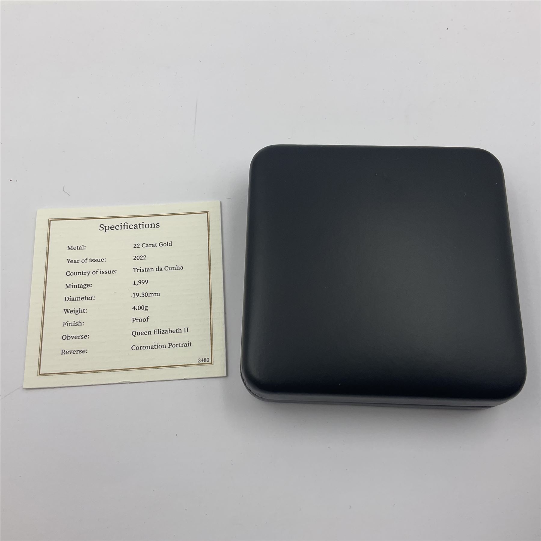 Queen Elizabeth II Tristan da Cunha 2022 'Platinum Jubilee' gold proof half sovereign coin, cased with certificate