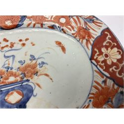 Two 19th century Japanese Imari pattern oval charger together with another circular Imari charger, circular charger D31cm 